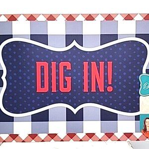 Pioneer Woman DIG IN Blue Checked W/Red Trim Feeding Mat NEW